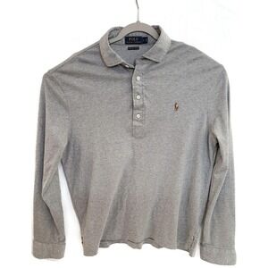 Polo Ralph Lauren Polo Shirt Mens‎ Large Gray Pima Cotton Long Sleeve Santa Hat